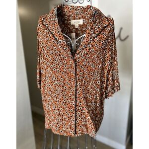 $118 NWT Anthropologie Porridge Clothing Brown Motif Top Shirt Button Size Small